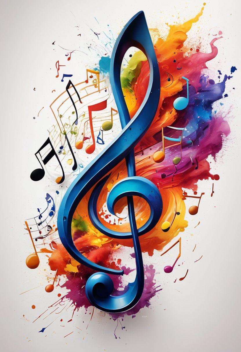 An abstract representation of music theory concepts, featuring vibrant musical notes and symbols swirling around a joyful artist painting a colorful mural. Include elements like a staff, scales, and instruments blending harmoniously with bursts of color and light. A sense of creativity and emotion should radiate from the scene. super-realistic. vibrant colors. white background.